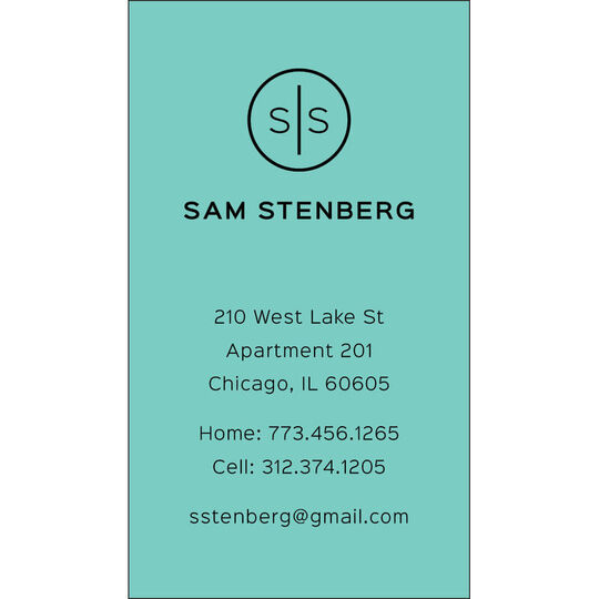 Vertical Circle Initials Contact Cards - Raised Ink